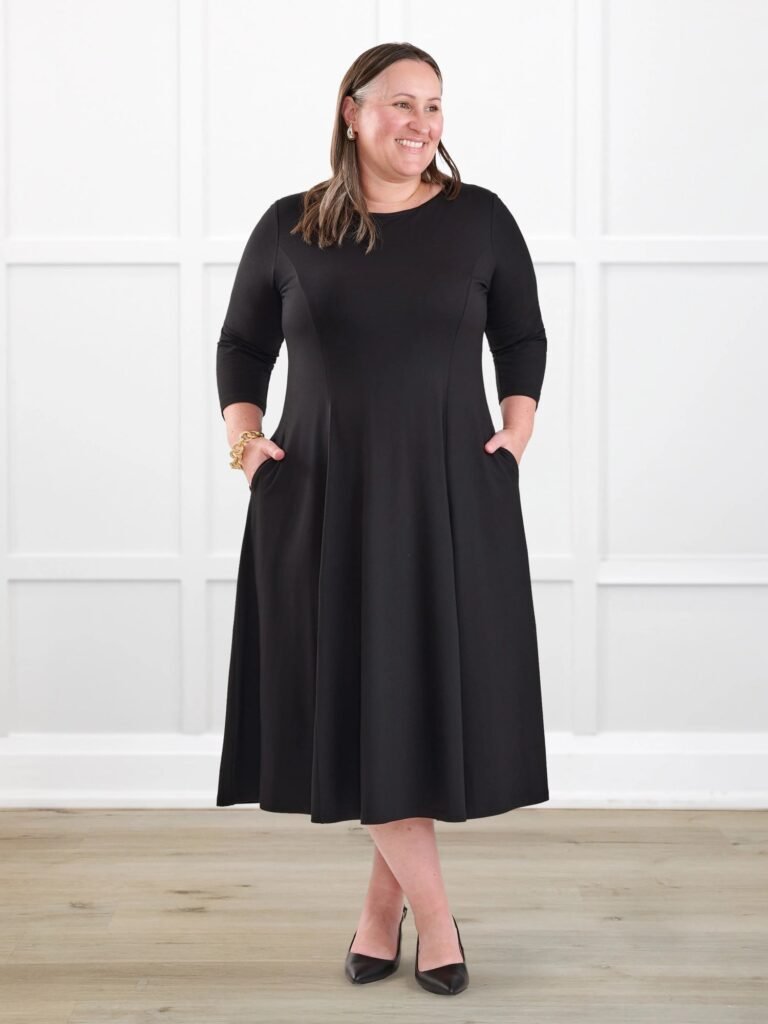 Marlena reversible v-neck midi dress in Black
