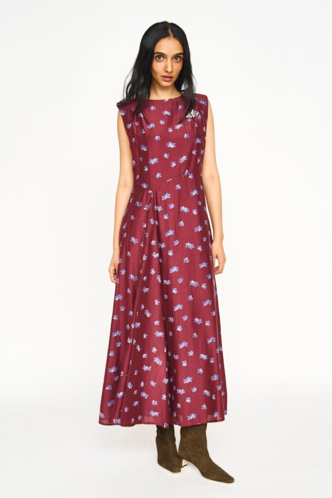 Rainier Cotton and Silk Dress in Falling Iris