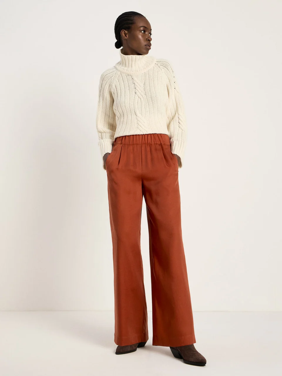Wide Leg Tencel Pants in Burnt Orange