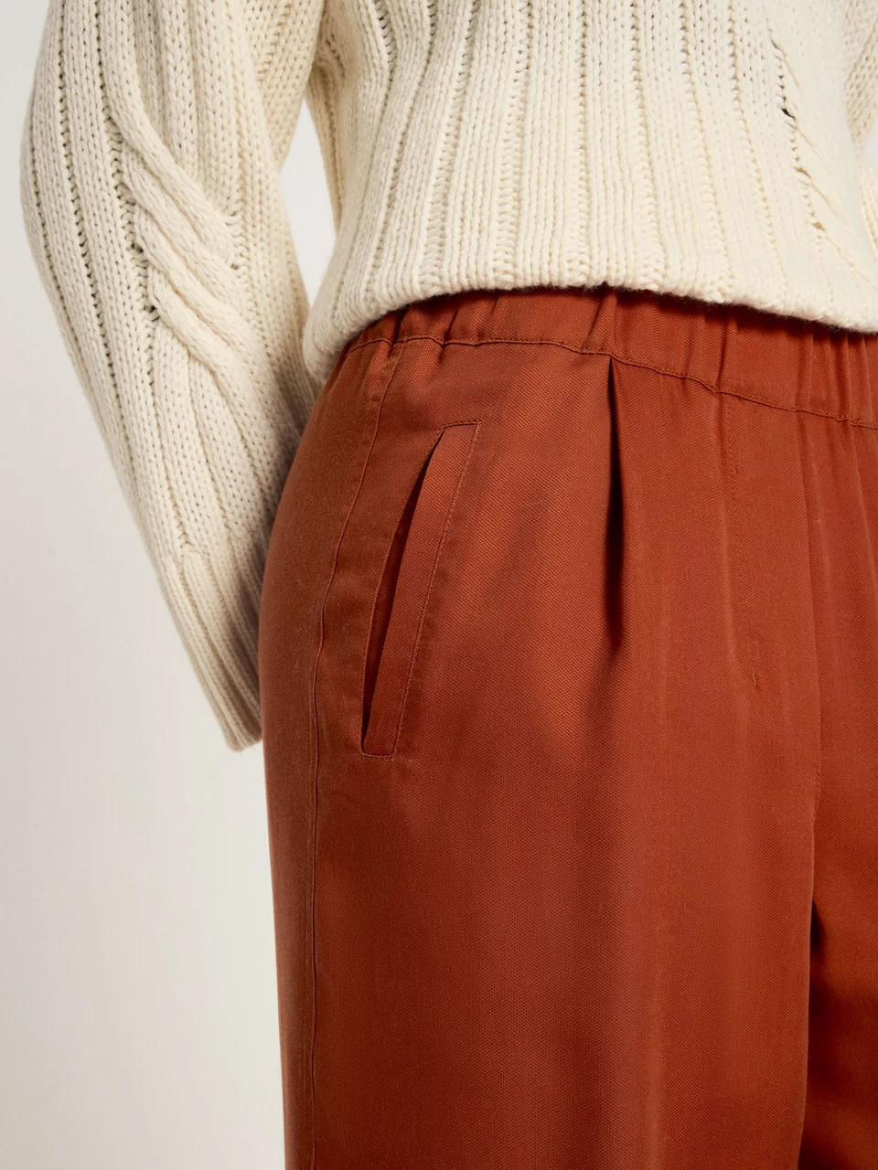 Wide Leg Tencel Pants in Burnt Orange - Image 2