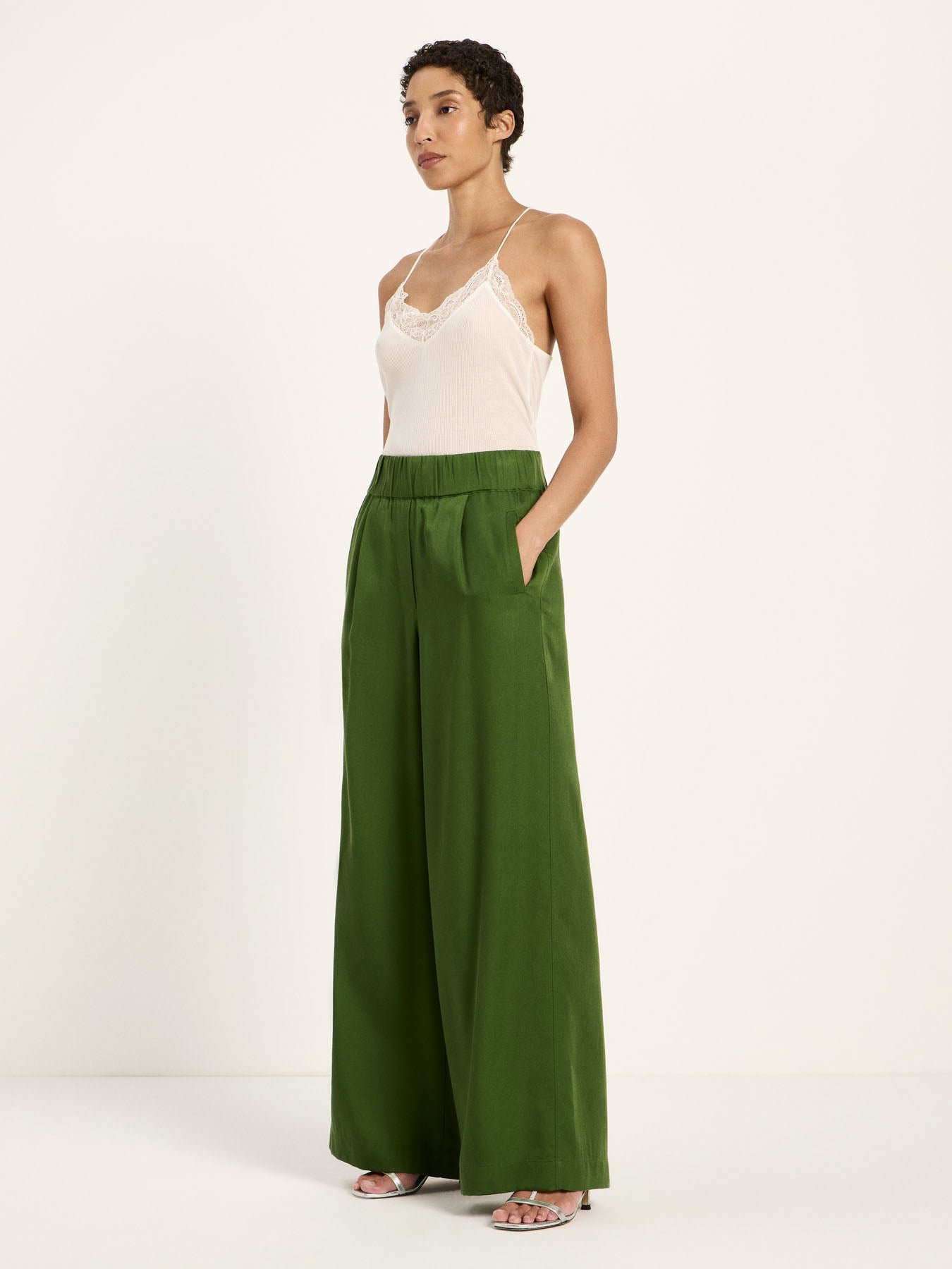Wide Leg Tencel Pants in Green