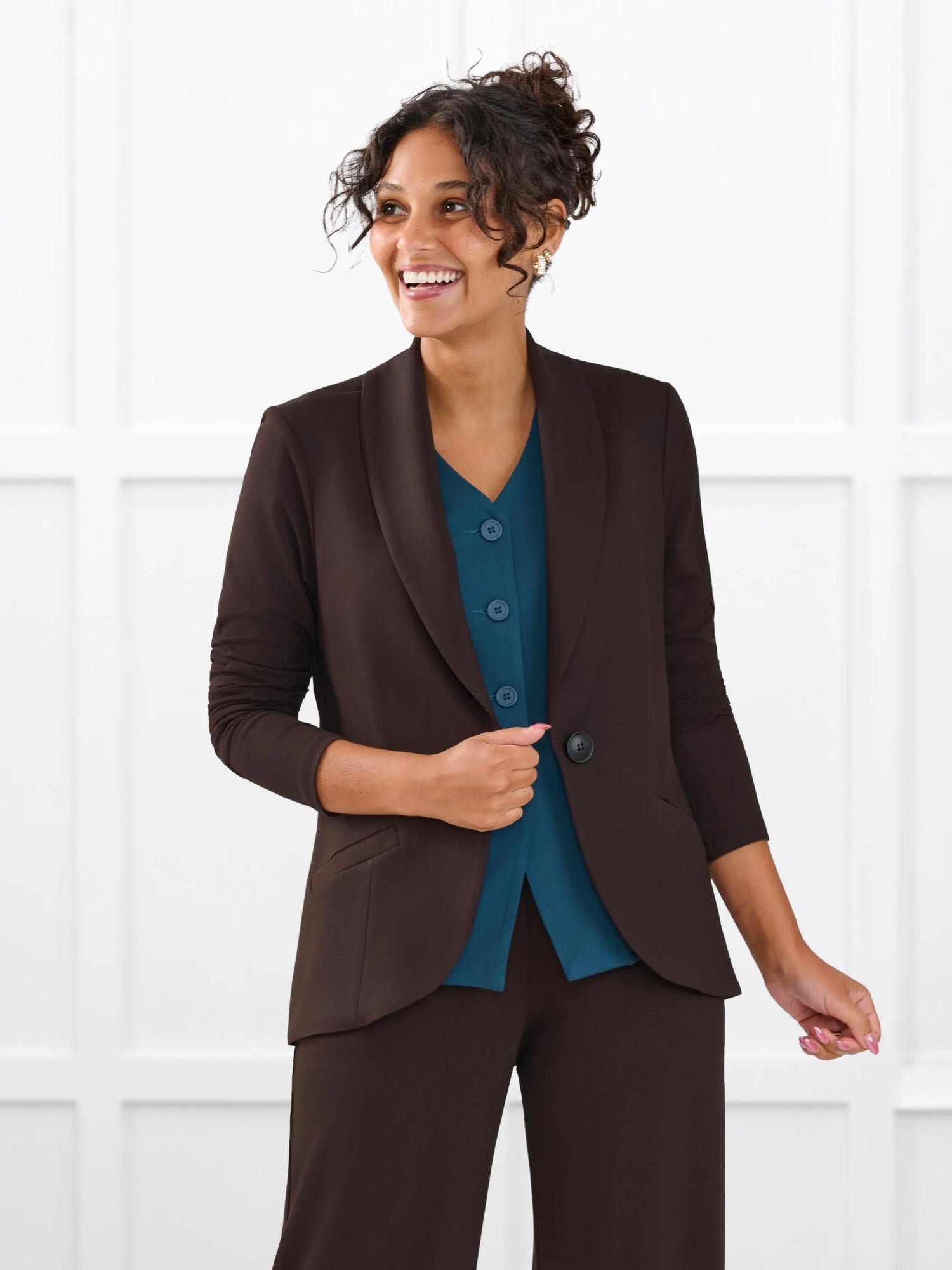 Alba tailored stretchy vest in Navy - Image 10