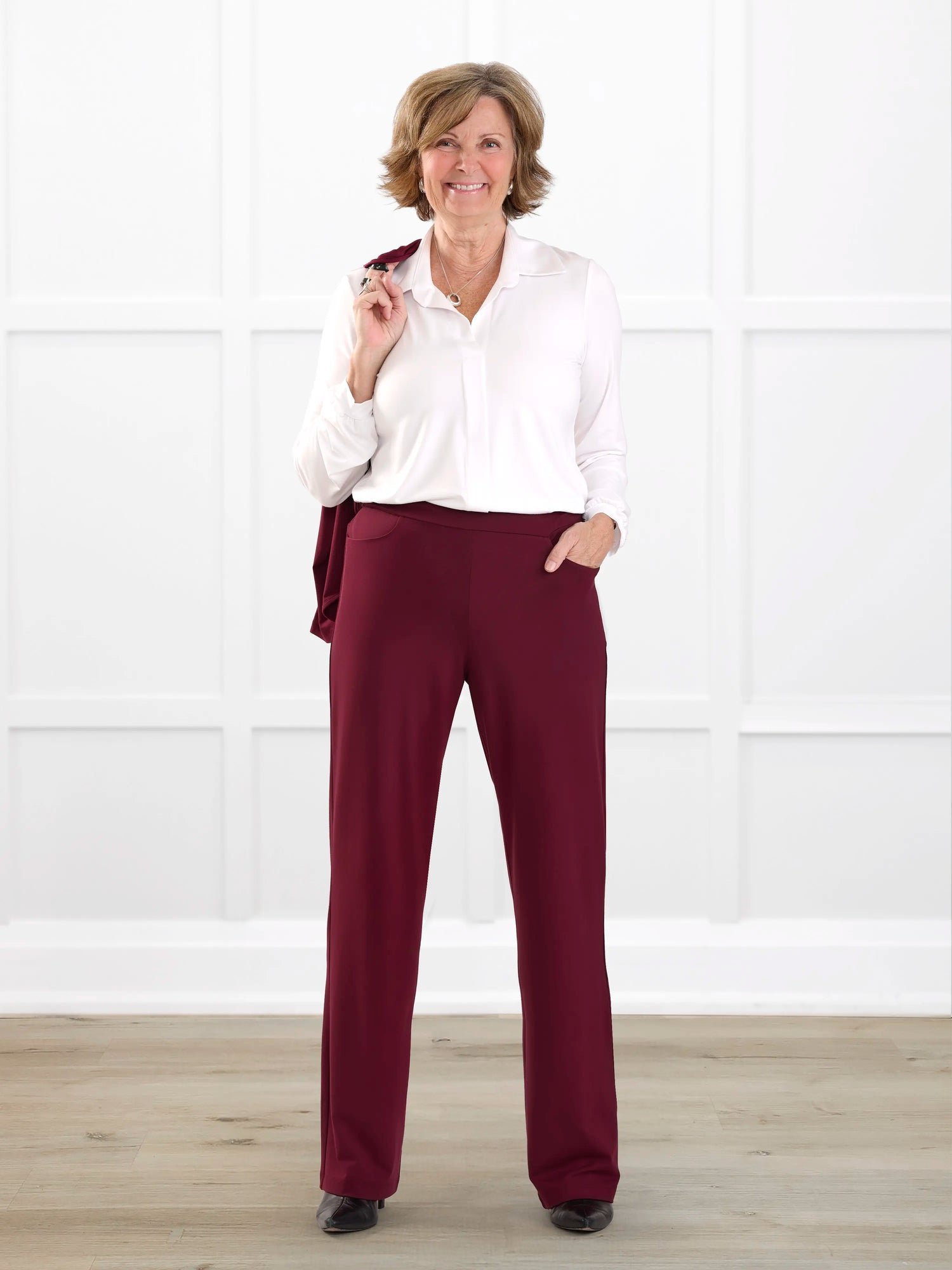 Avalynn mid-rise straight leg pant in Merlot - Image 2