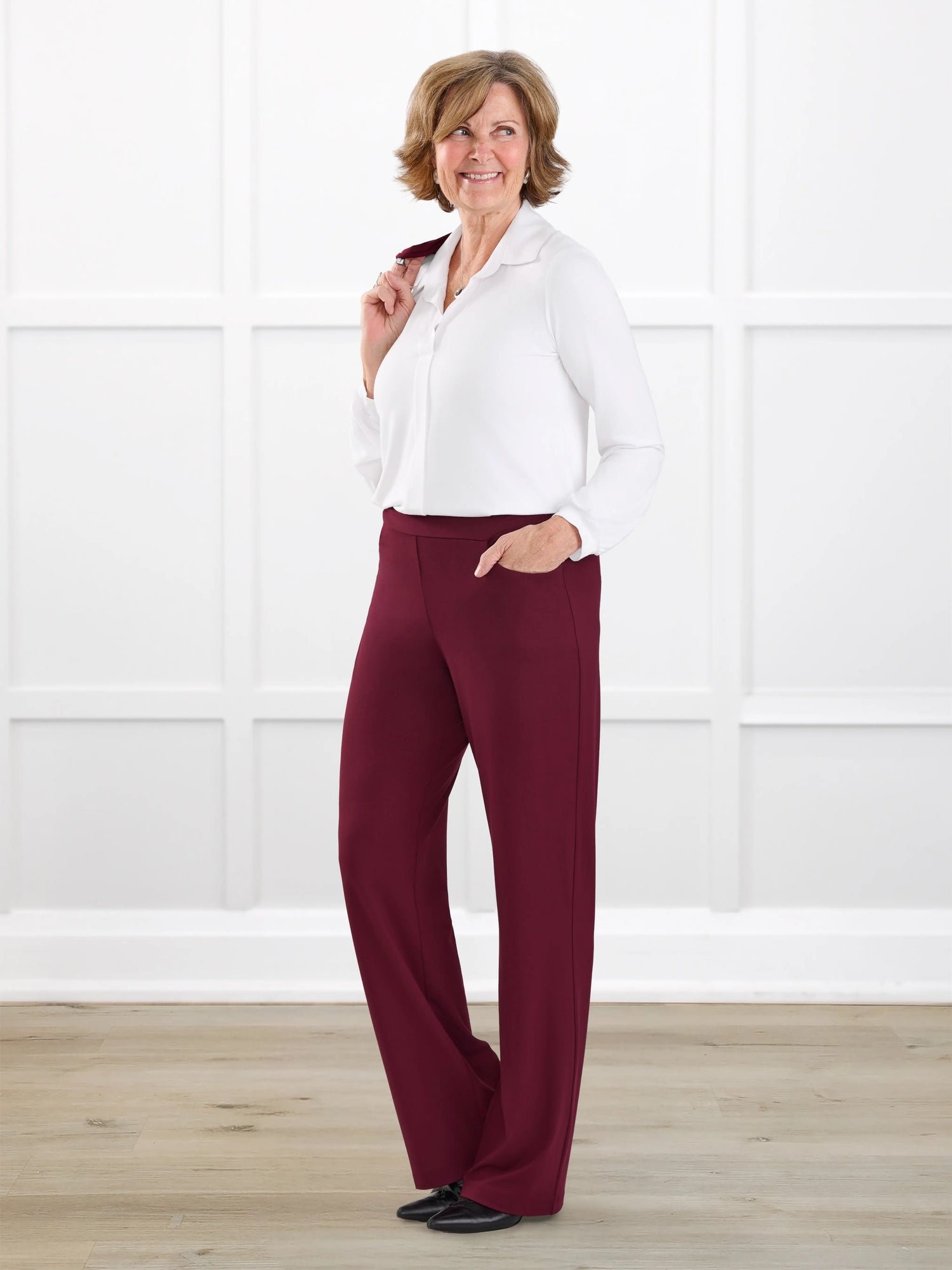 Avalynn mid-rise straight leg pant in Merlot - Image 3