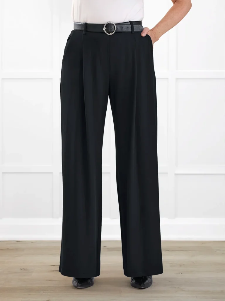 Lara High Waisted Pleated Wide Leg Pants in Black