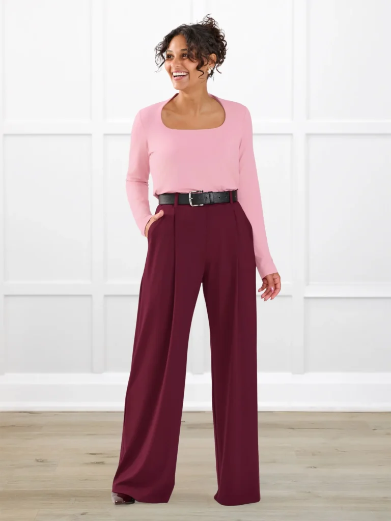 Lara High Waisted Pleated Wide Leg Pants in Merlot